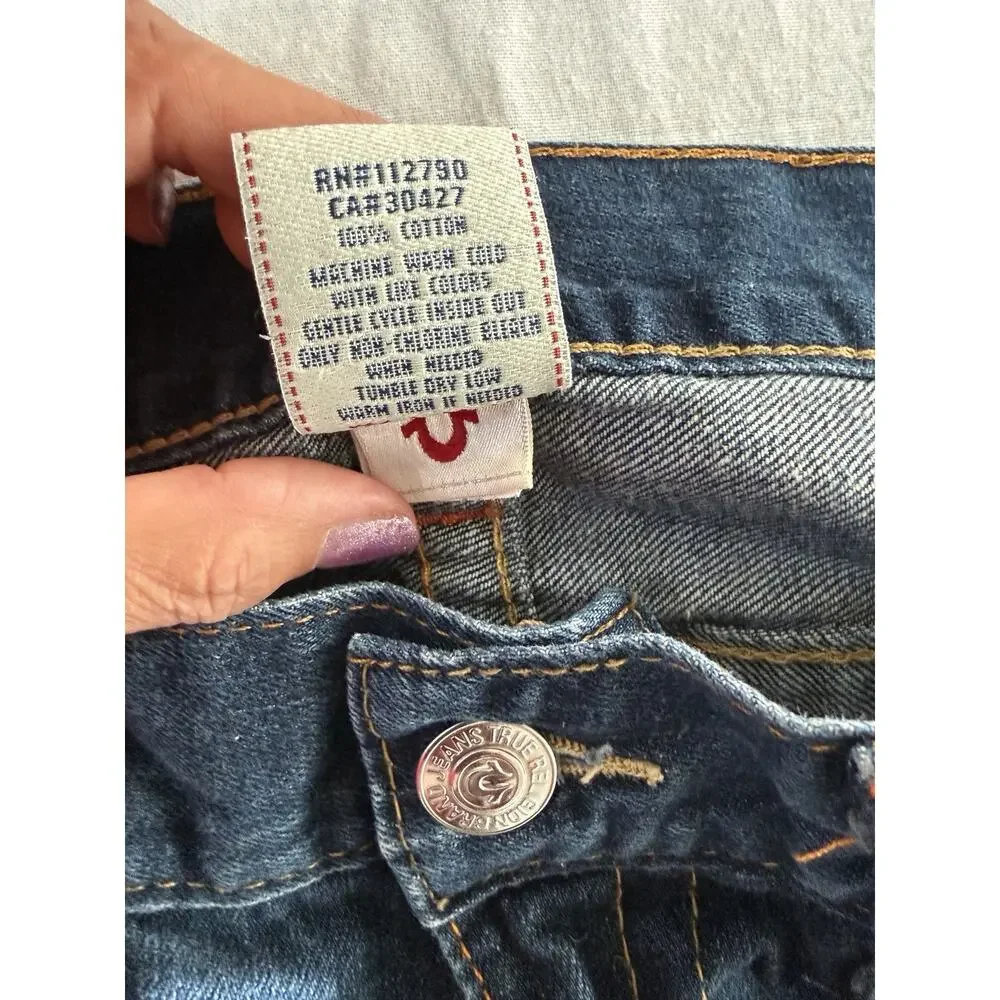 Vintage True Religion Billy Wide Bootcut Jeans Mens 38x32 USA Made Flap Y2K
